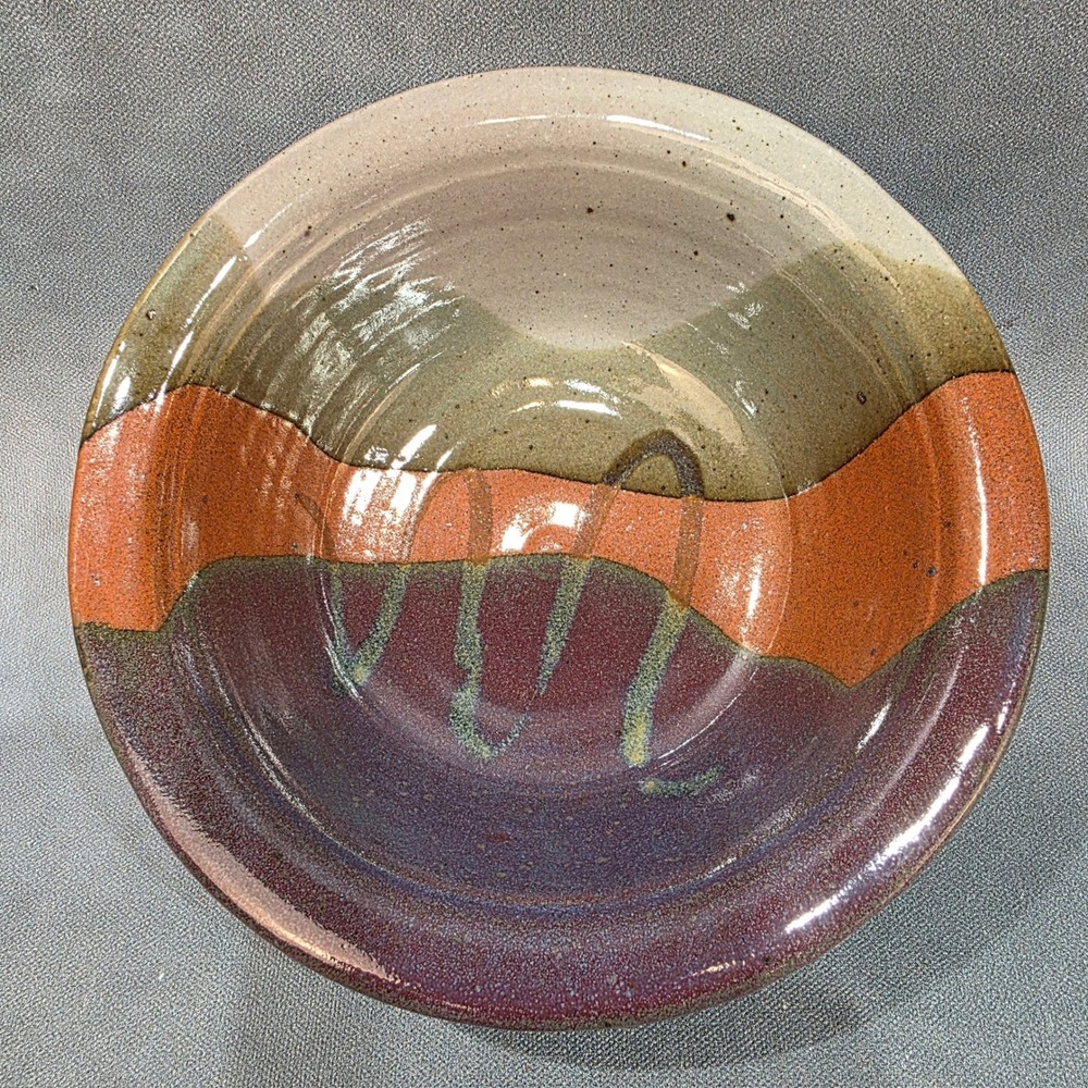 Hanselmann HP Art Studio Pottery Signed HP Handcrafted Stoneware Bowl 7.7"
